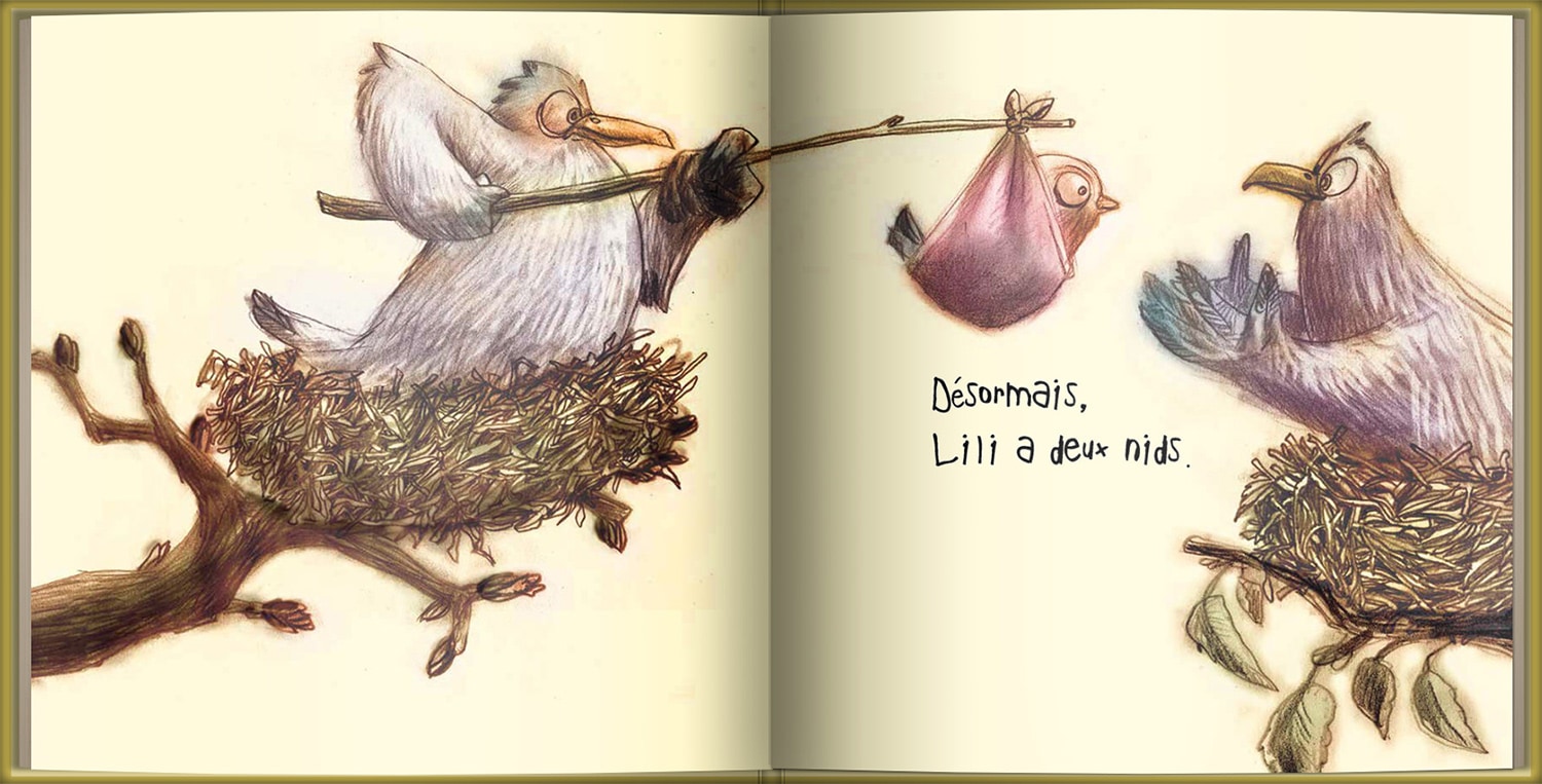 Page intérieure du livre Lili entre deux nids